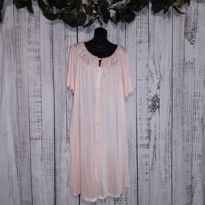 Vintage silky maxi nightgown w/ floral lace embroidery & buttons down the front